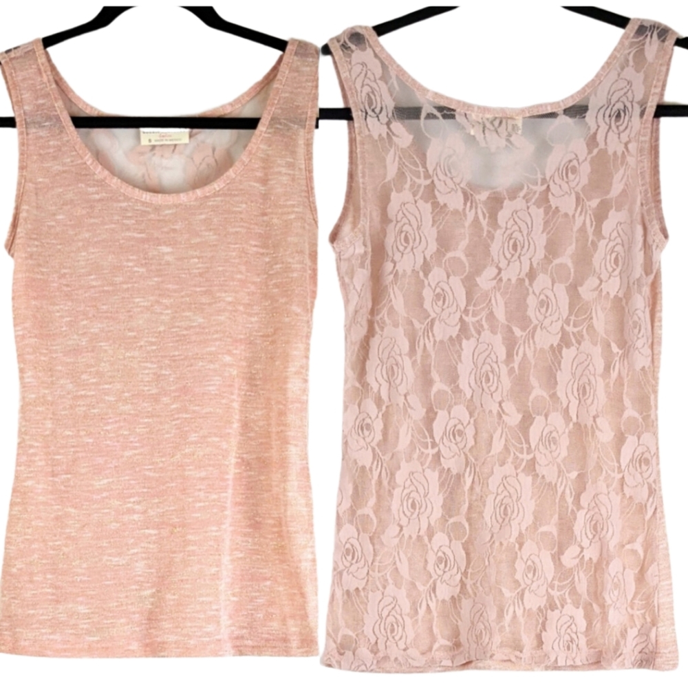 Pink Tank Top with Lace Back & Light Sparkle in Front - size Small